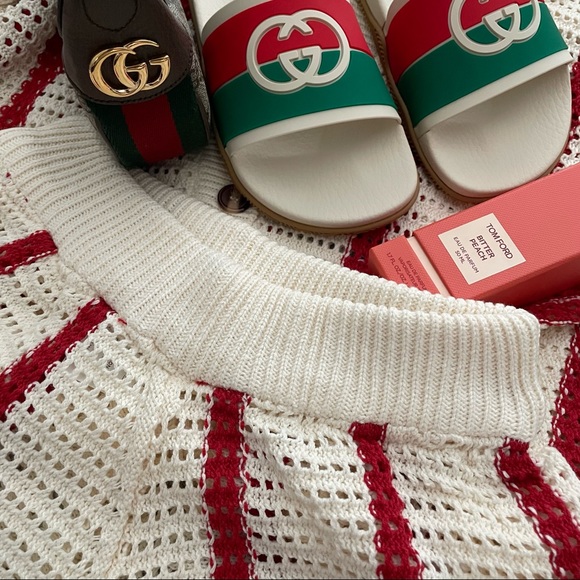 Knit Cardigan Red Two Piece Short Set - Picture 2 of 5